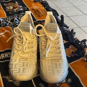 White and Silver stones Patterned Sneakers
